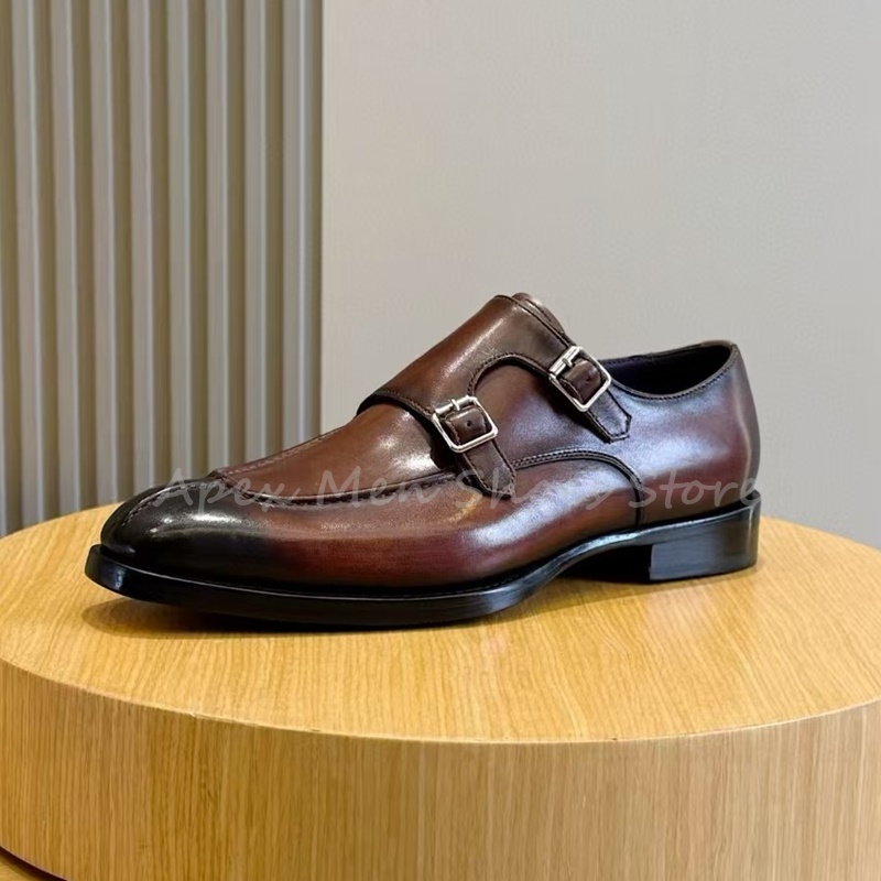 Fashion Cow Leather Buckle Mon - Monk Strap Shoe のレビューと価格